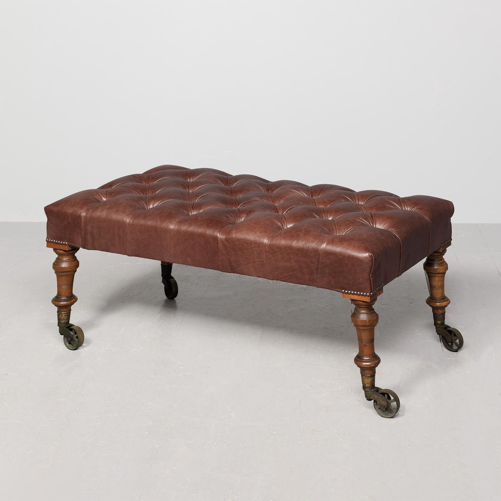 Large Leather Upholstered Center Stool (1 of 6) Large Leather Upholstered Center Stool (1 of 6)