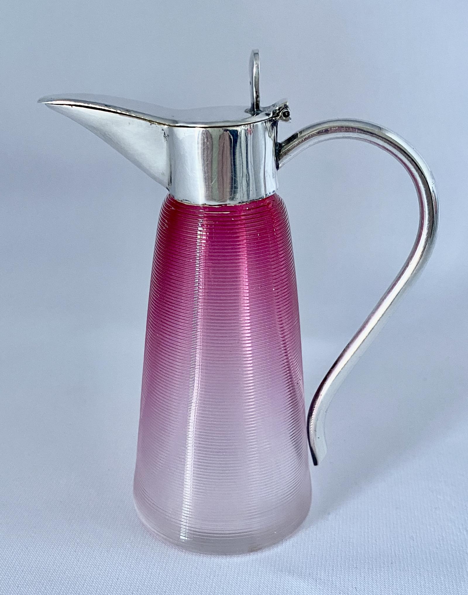 Cranberry Ridged Jug with Plated Mounts c.1900 (1 of 6)