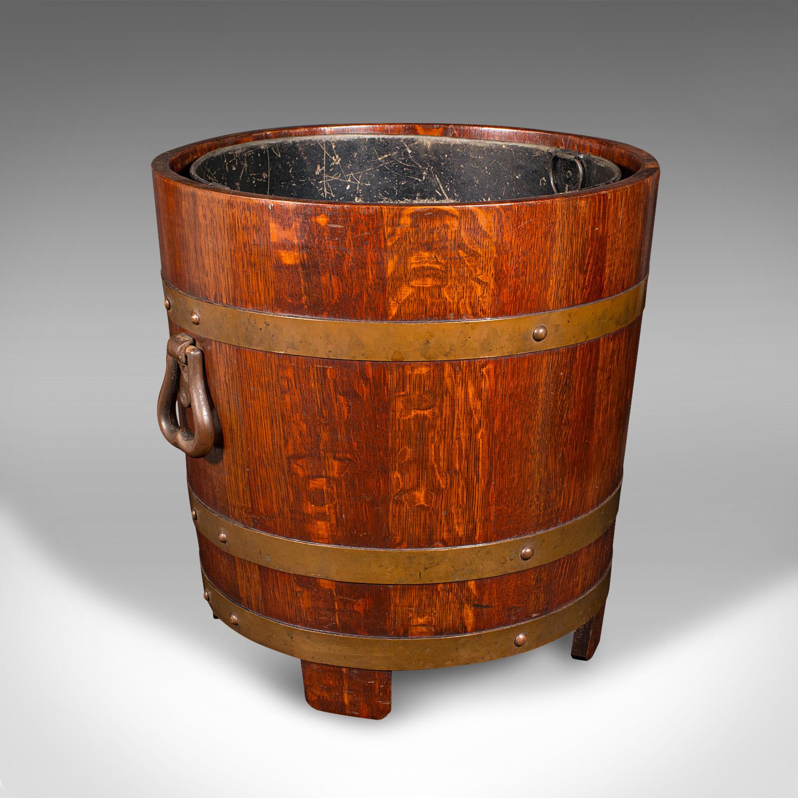 Antique Fireside Store, English, Oak, Coopered Fire Bucket, Coal Bin c.1920 (1 of 10)