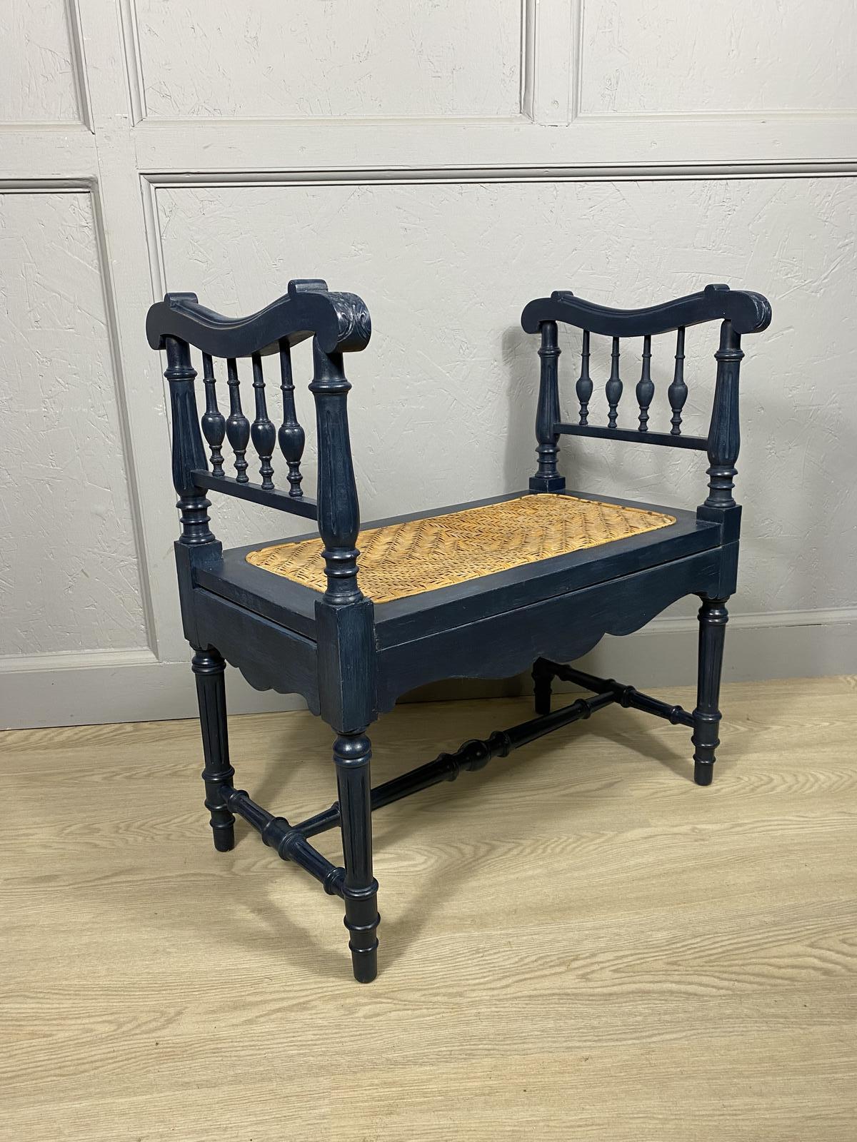 Blue Painted Cane Stool (1 of 9)