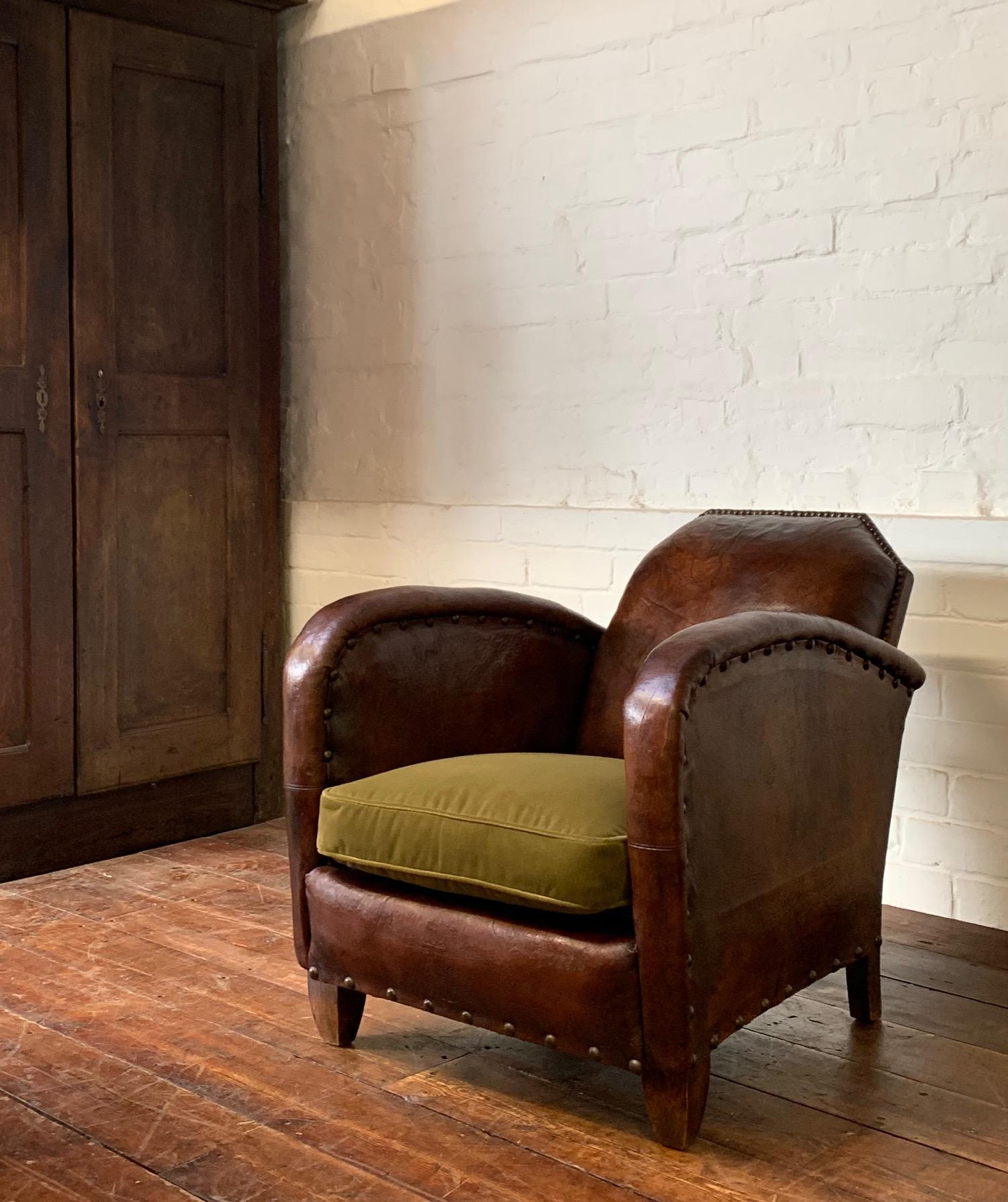 A Very Lovely, Artisan Made, Leather Club Chair, France 1900’s (1 of 9)