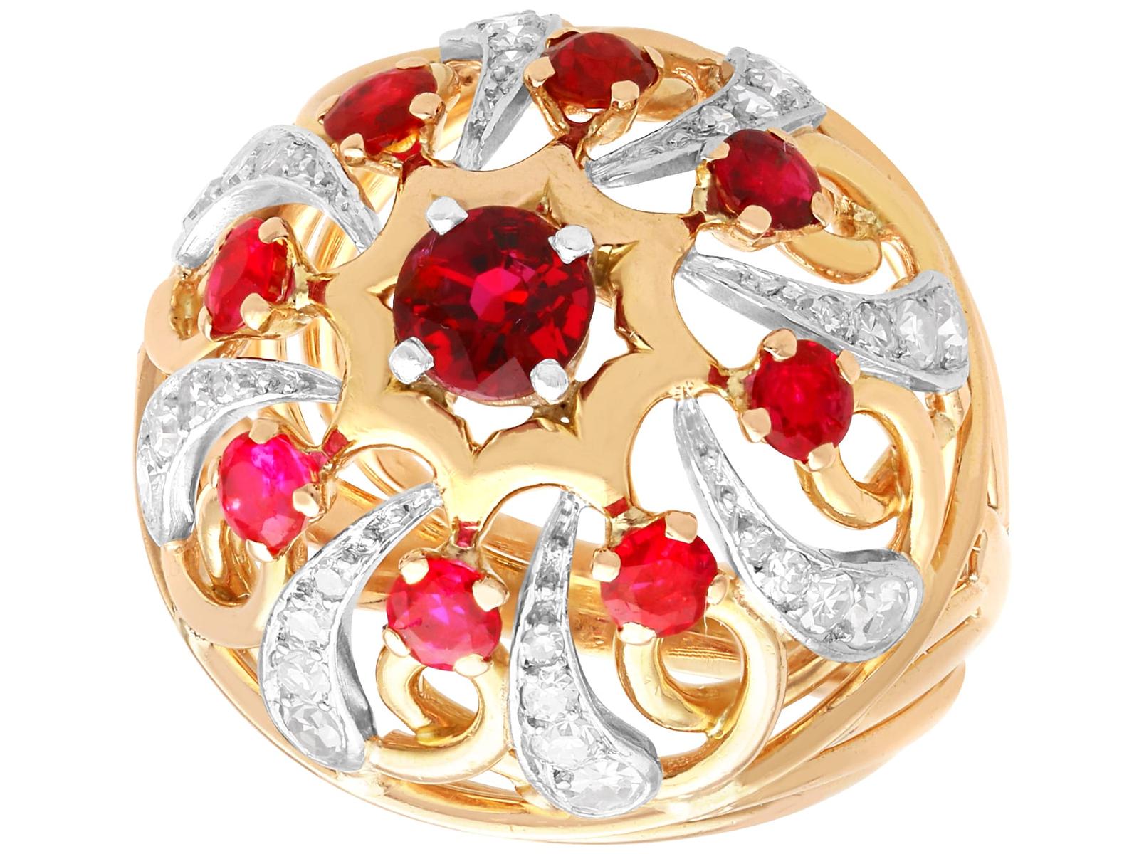 2.04ct Ruby & 0.96ct Diamond 18ct Yellow Gold Cocktail Ring c.1935 (1 of 9)