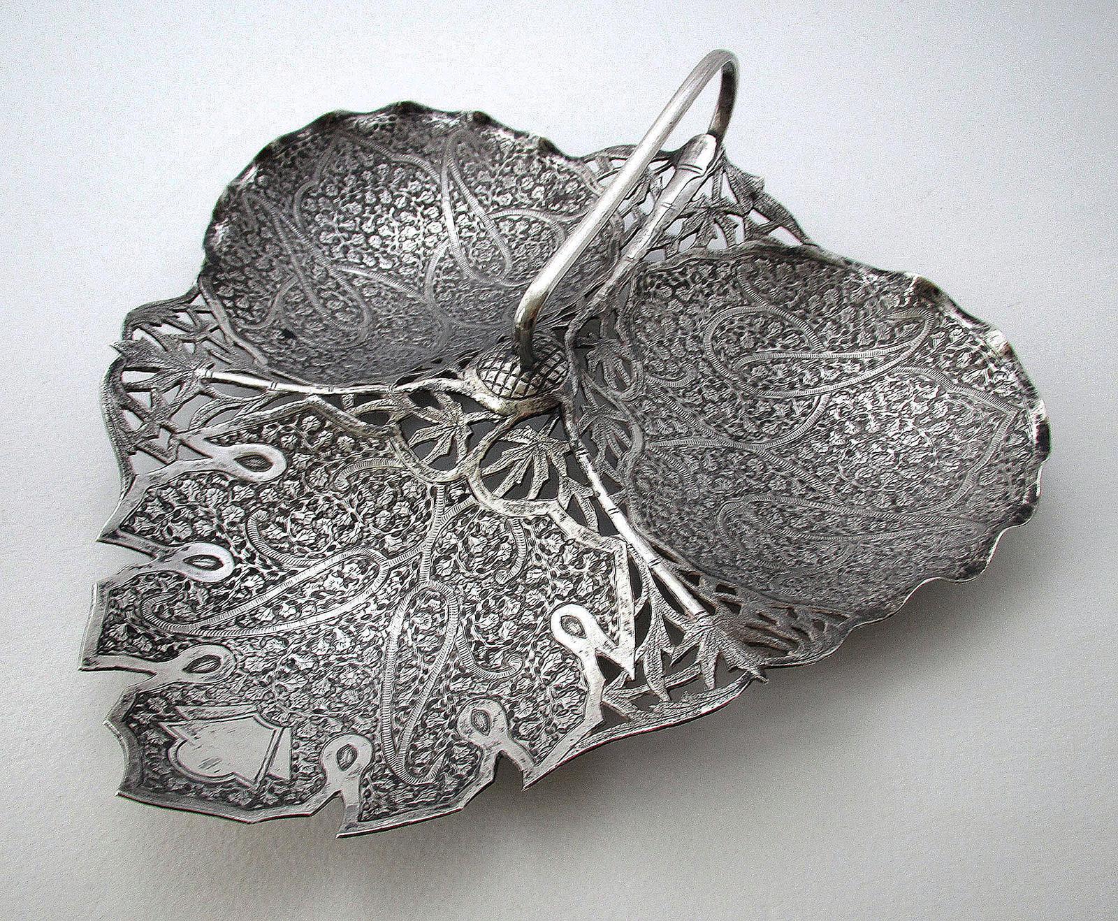 Rare Indian Kashmiri Antique Solid Silver Chinar Leaf Sweetmeat Bon Bon Dish Bowl (1 of 10) Rare Indian Kashmiri Antique Solid Silver Chinar Leaf Sweetmeat Bon Bon Dish Bowl (1 of 10)