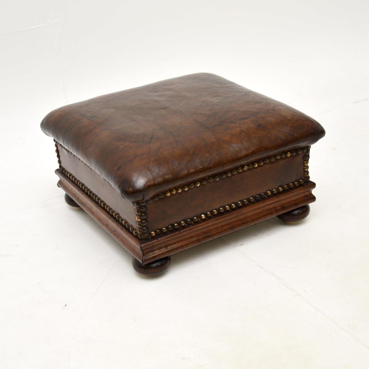 Antique Victorian Leather & Mahogany Foot Stool (1 of 8) Antique Victorian Leather & Mahogany Foot Stool (1 of 8)
