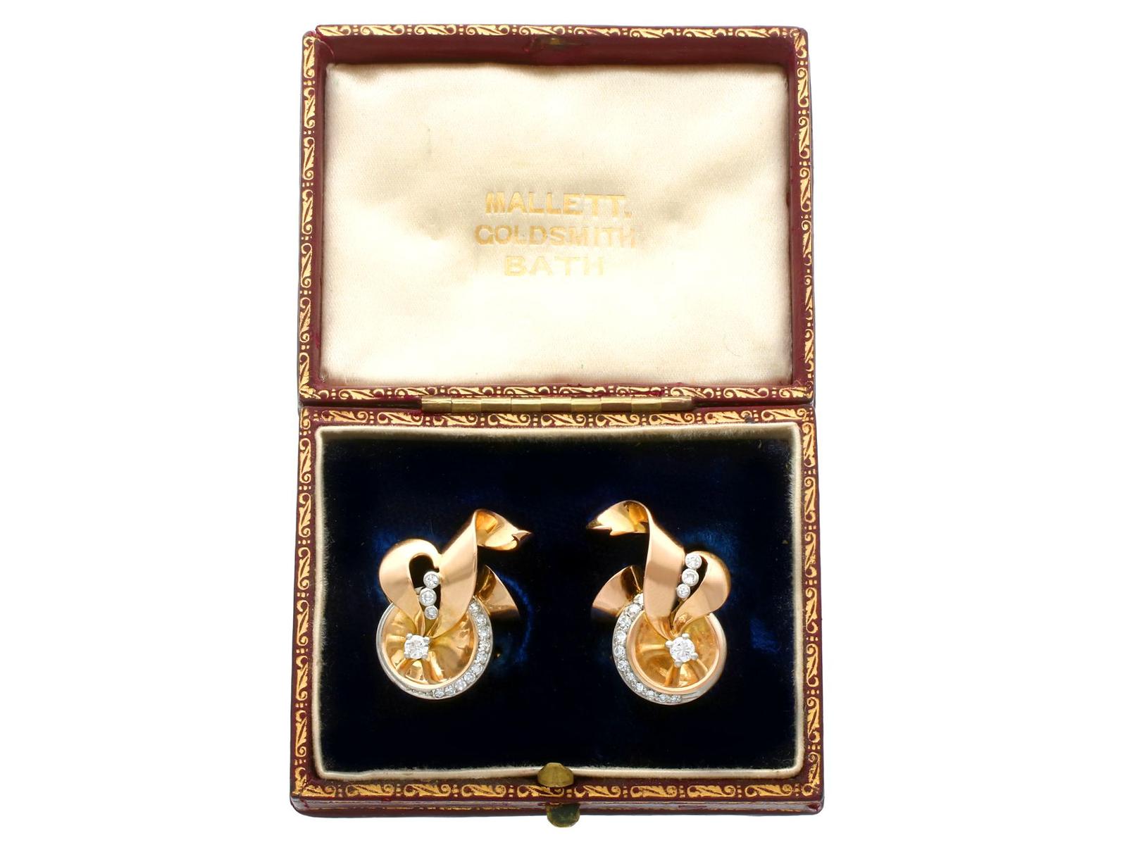Vintage 0.44ct Diamond & 18ct Yellow Gold Earrings - Art Deco c.1940 (1 of 14)