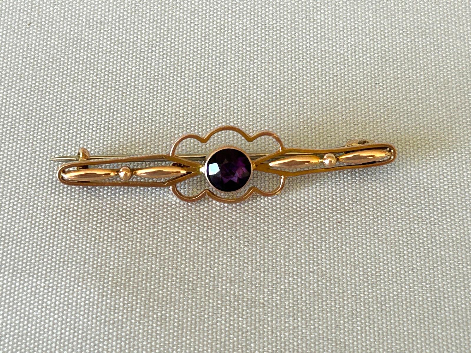 9ct Gold & Amethyst Bar Brooch (1 of 6)
