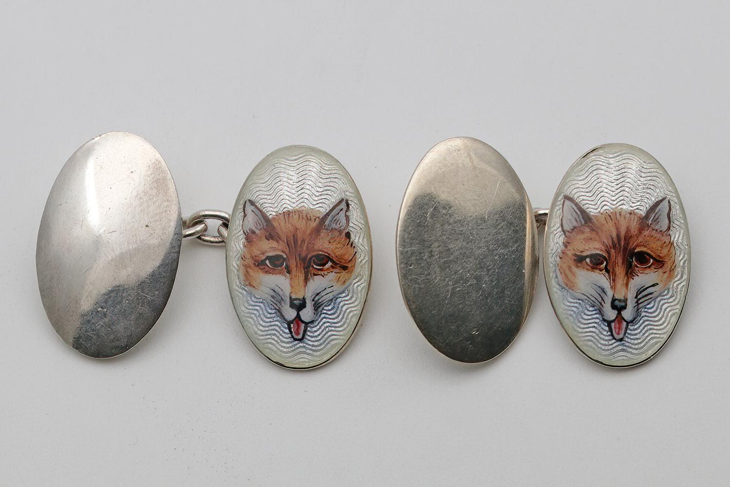 Pair of Silver & Enamel Fox Head Cufflinks (1 of 2)