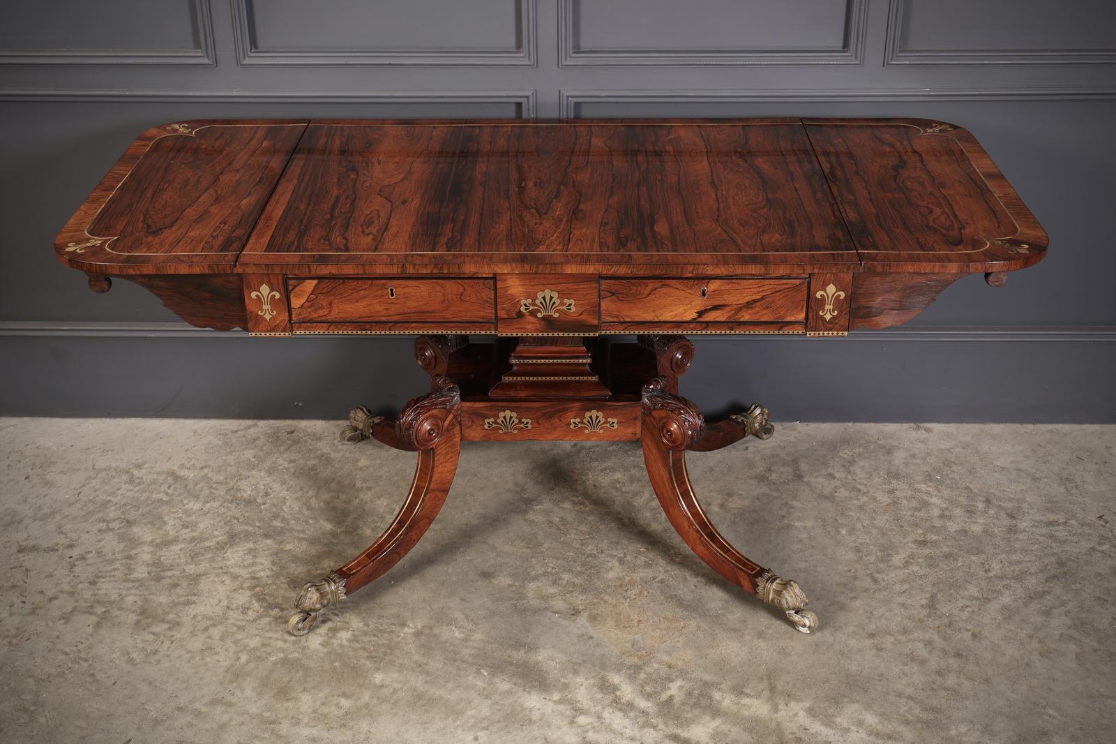 Exquisite Regency Rosewood Brass Inlaid Sofa Table (1 of 19) Exquisite Regency Rosewood Brass Inlaid Sofa Table (1 of 19)