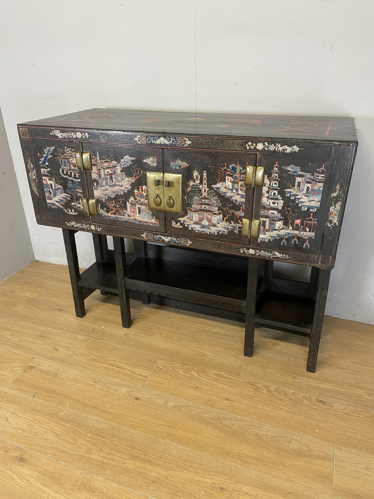 Antique Oriental Black Lacquered Cabinet on a Carved Stand c.1900 (1 of 13)