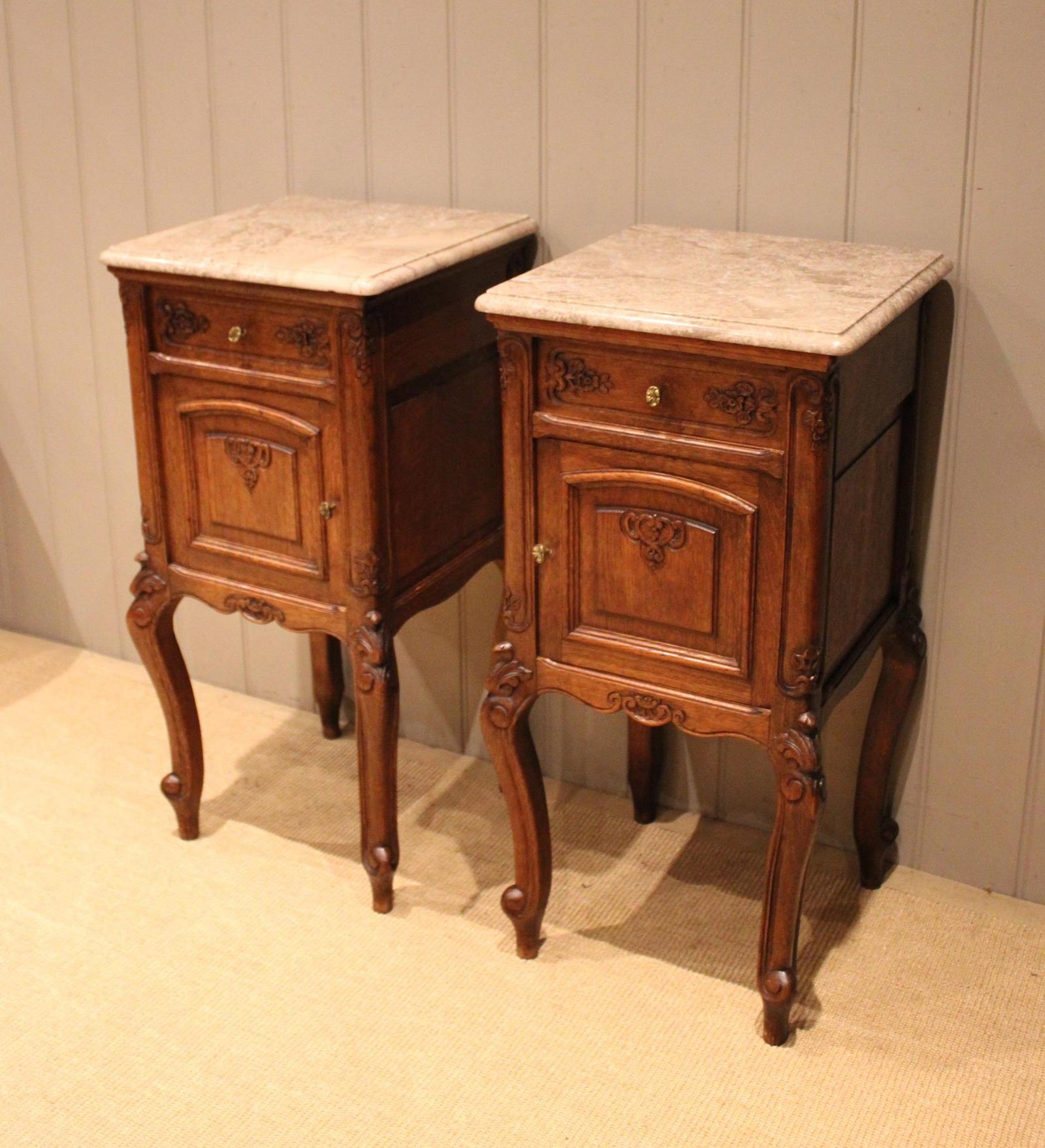 Pair of French Oak Marble Top Bedside Cabinets (1 of 12) Pair of French Oak Marble Top Bedside Cabinets (1 of 12)