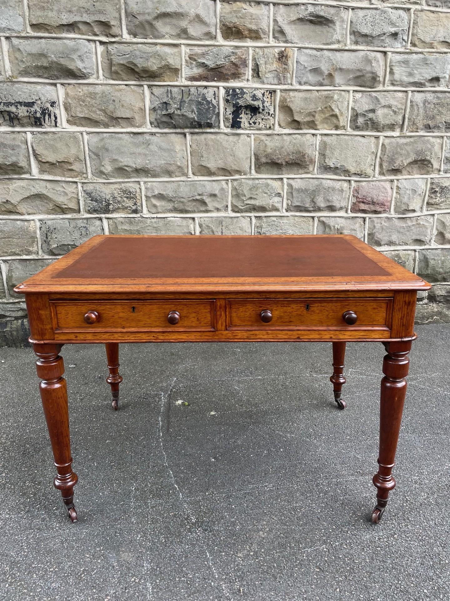 Antique Oak 2 Draw Writing Table Desk (1 of 11)
