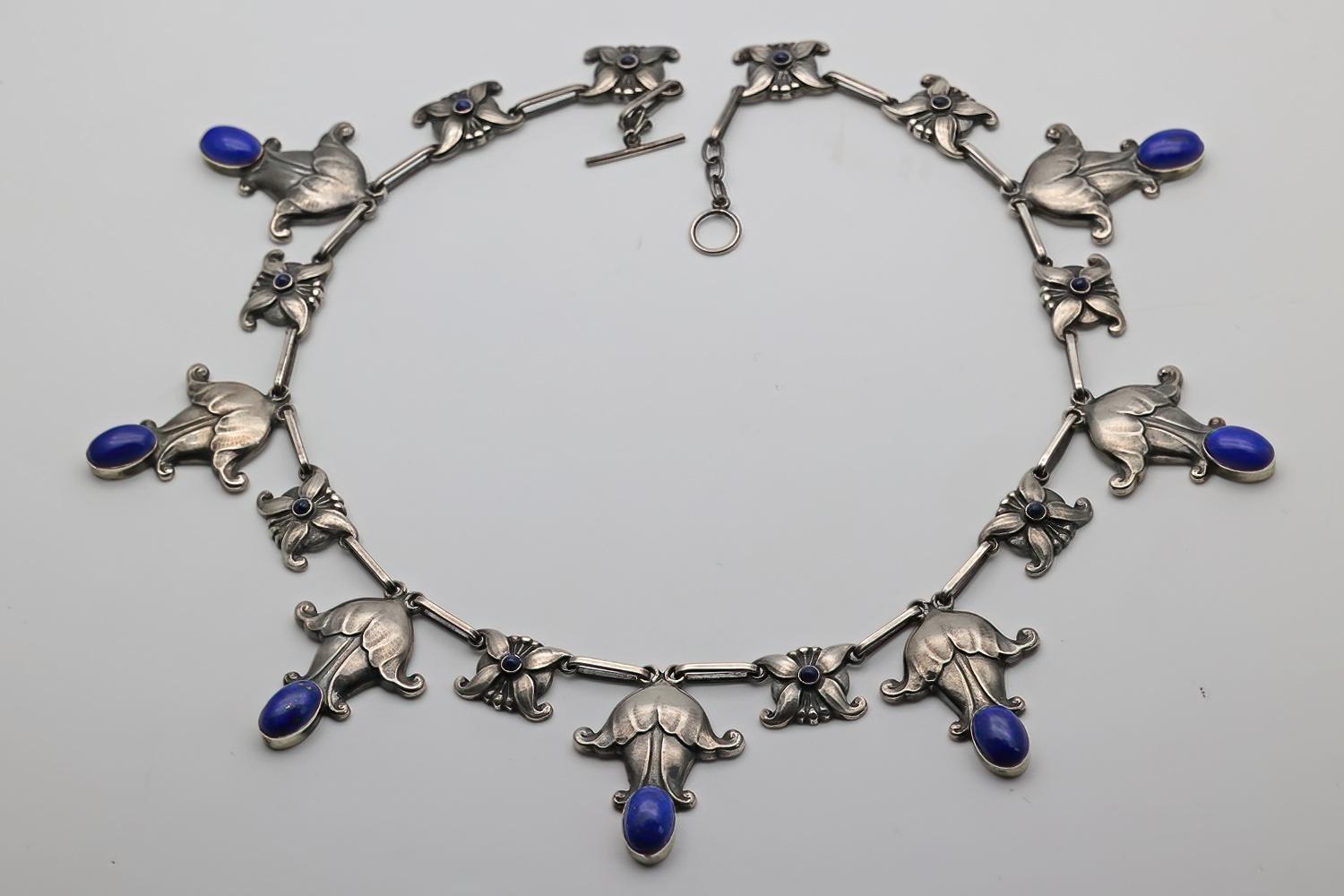 Rare Silver Lapis Lazuli Necklace by Georg Jensen with Early Mark (1 of 3)