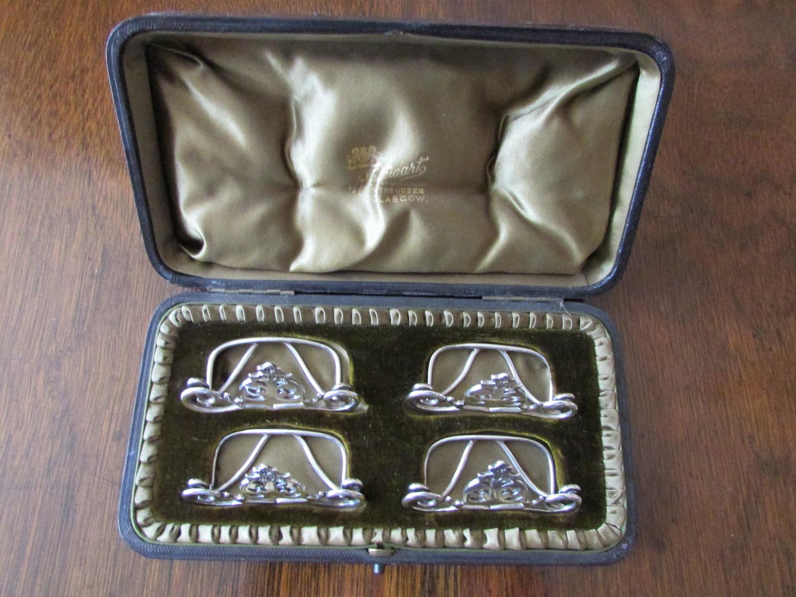 Antique Silver Set 4 Menu Holders 1902 Robert Stewart Glasgow 73 g (1 of 8)