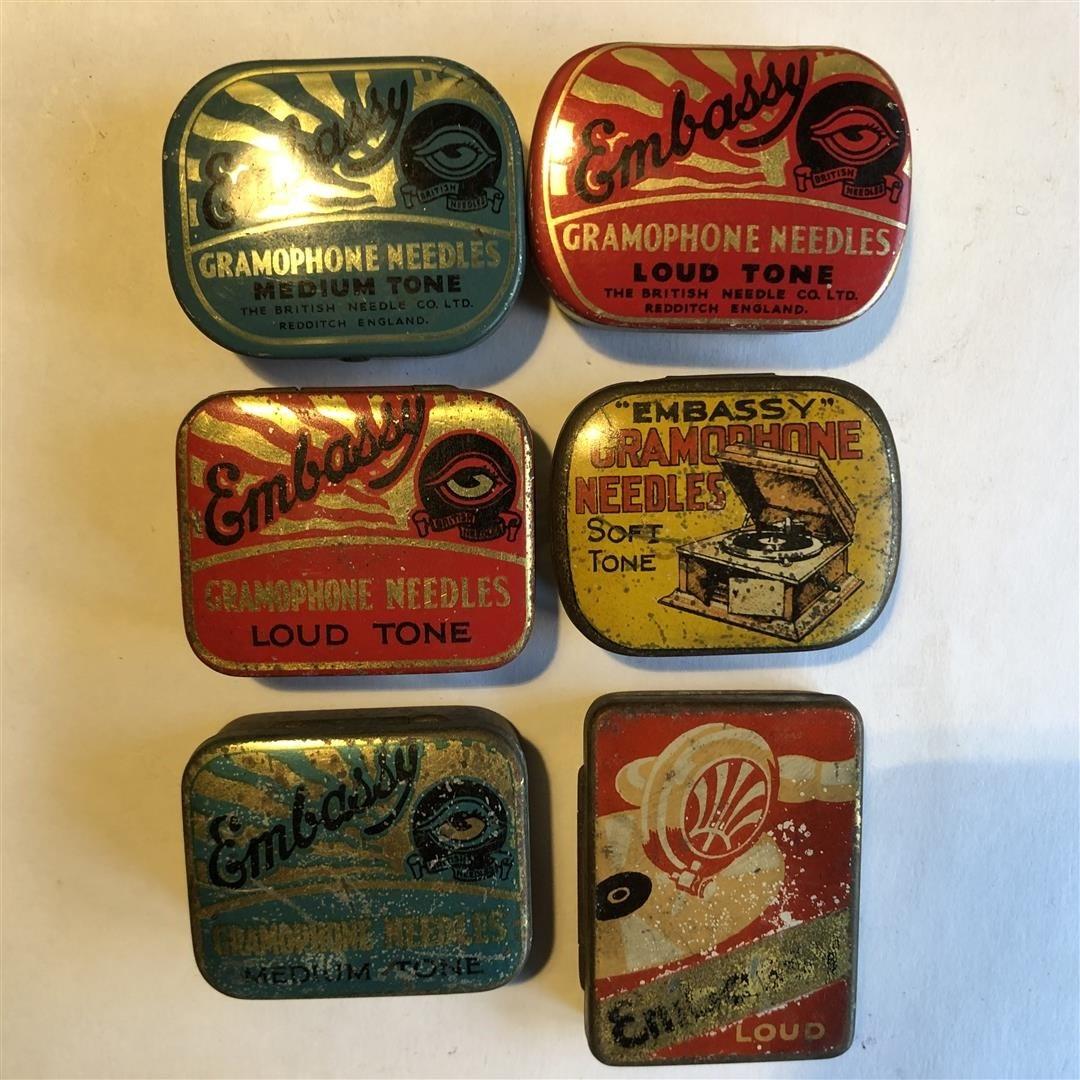 Six Old Embassy Gramophone Needle Tins (1 of 8)