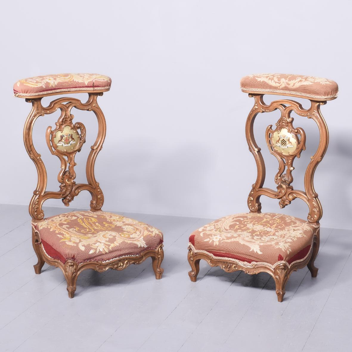 Pair of French Walnut Prie-dieu Chairs (1 of 12)