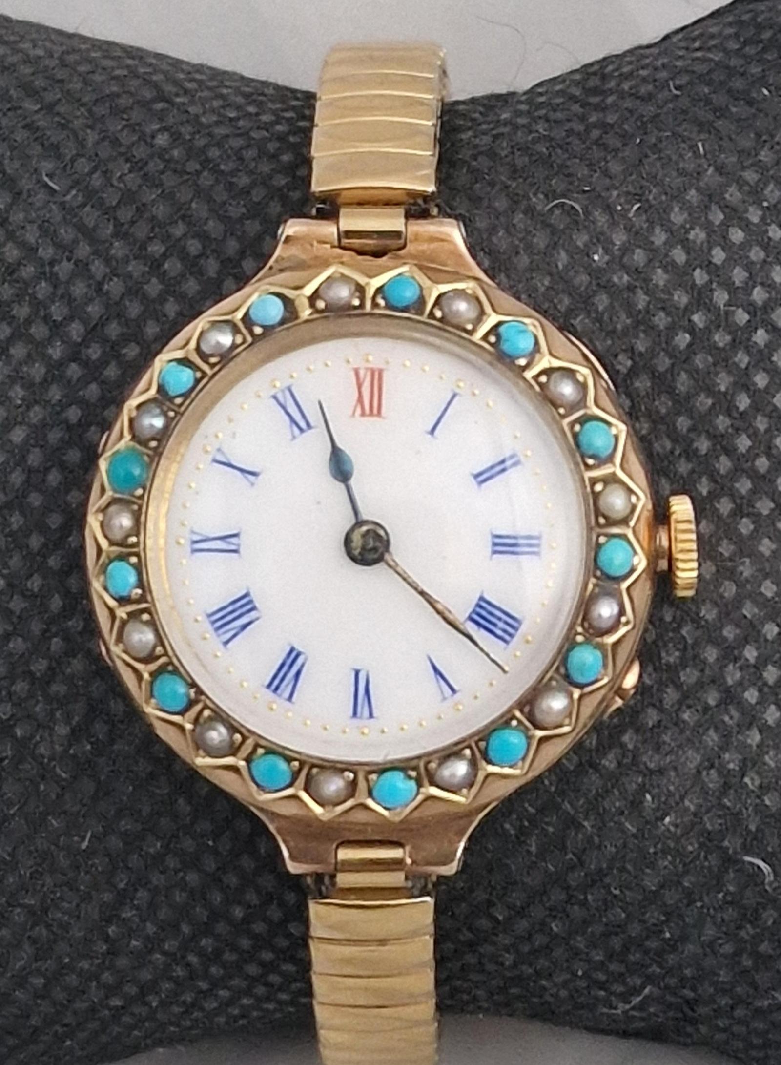 Ladies 9K Wristwatch Pearl & Turquoise (1 of 6)