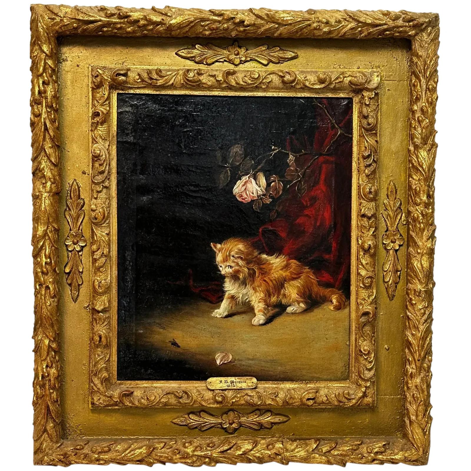 Victorian Oil Painting Kitten Patience by Francisco José Domingo y Marqués (1 of 70)