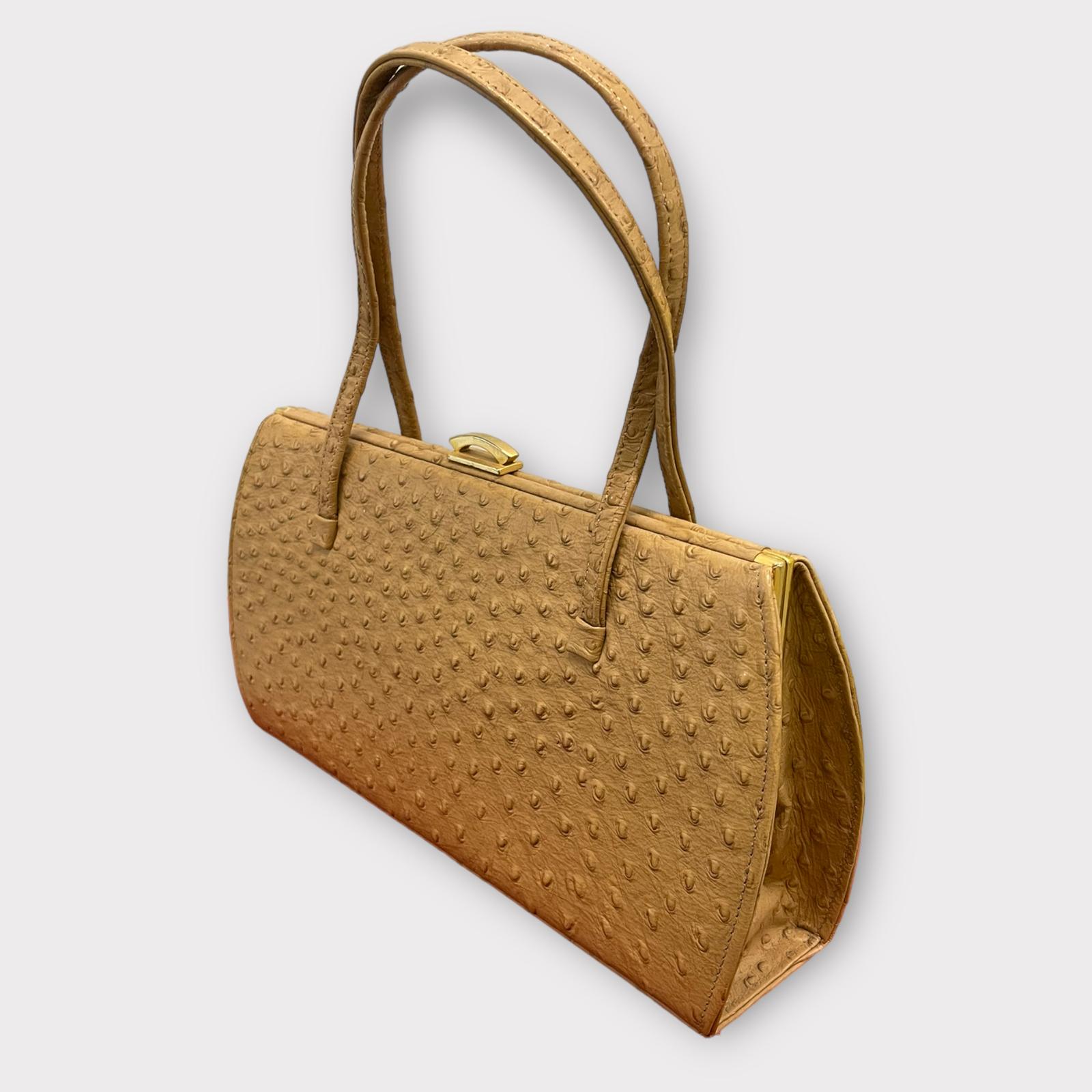 1950s / 1960s Holmes of Norwich Tan Ostrich Leather Handbag (1 of 9)