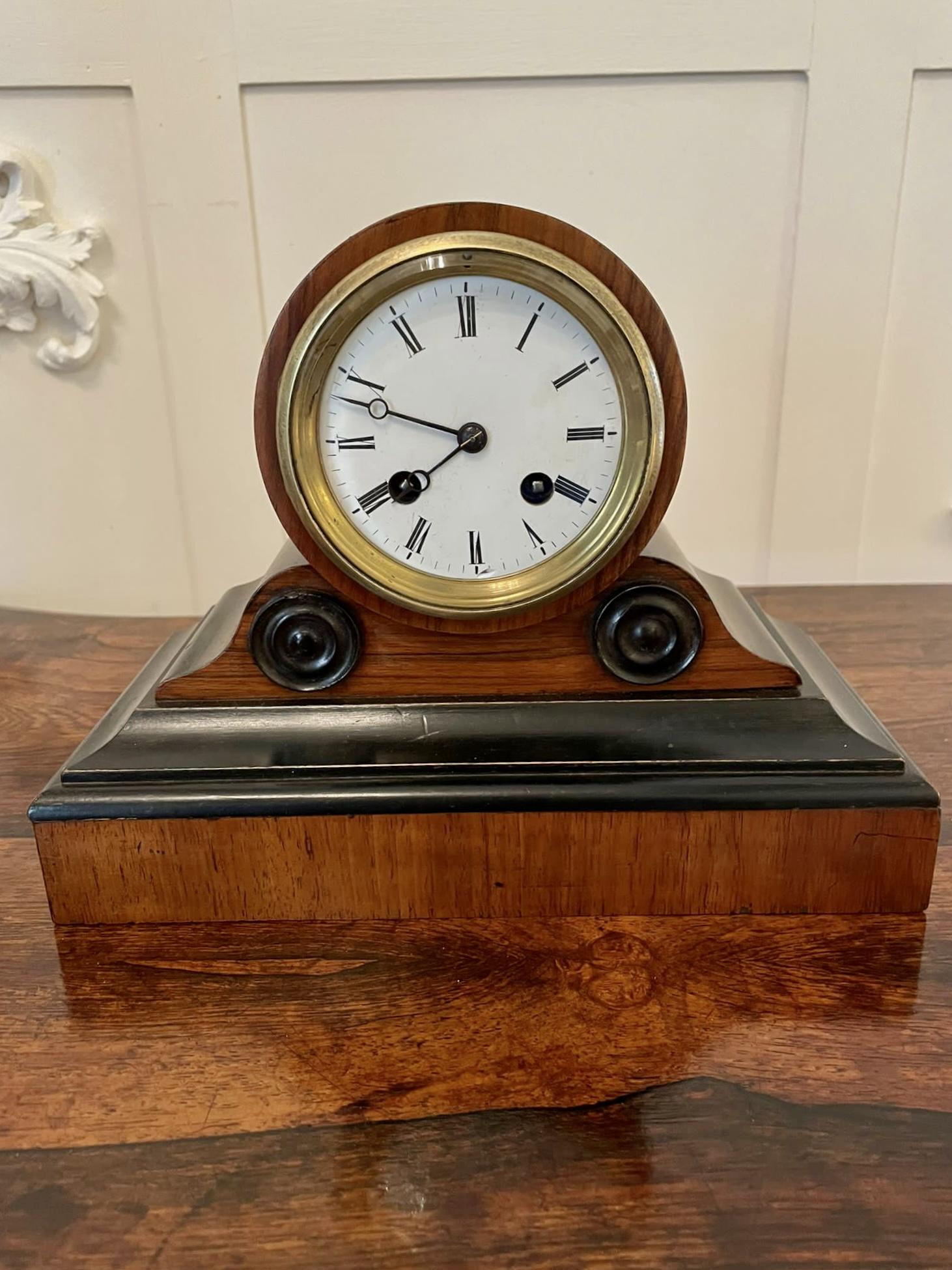 Quality Antique Victorian Walnut Desk Clock (1 of 9) Quality Antique Victorian Walnut Desk Clock (1 of 9)