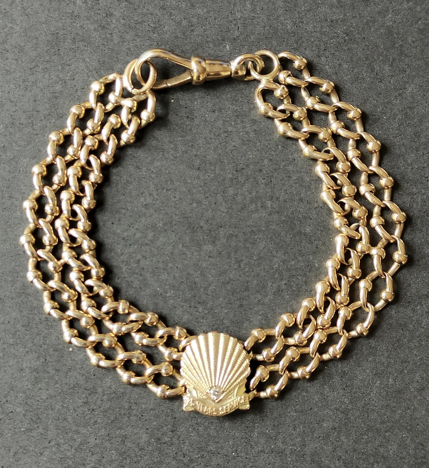 Heavy Antique 9ct Gold Double Curb Chain with Shell Diamond (1 of 12)