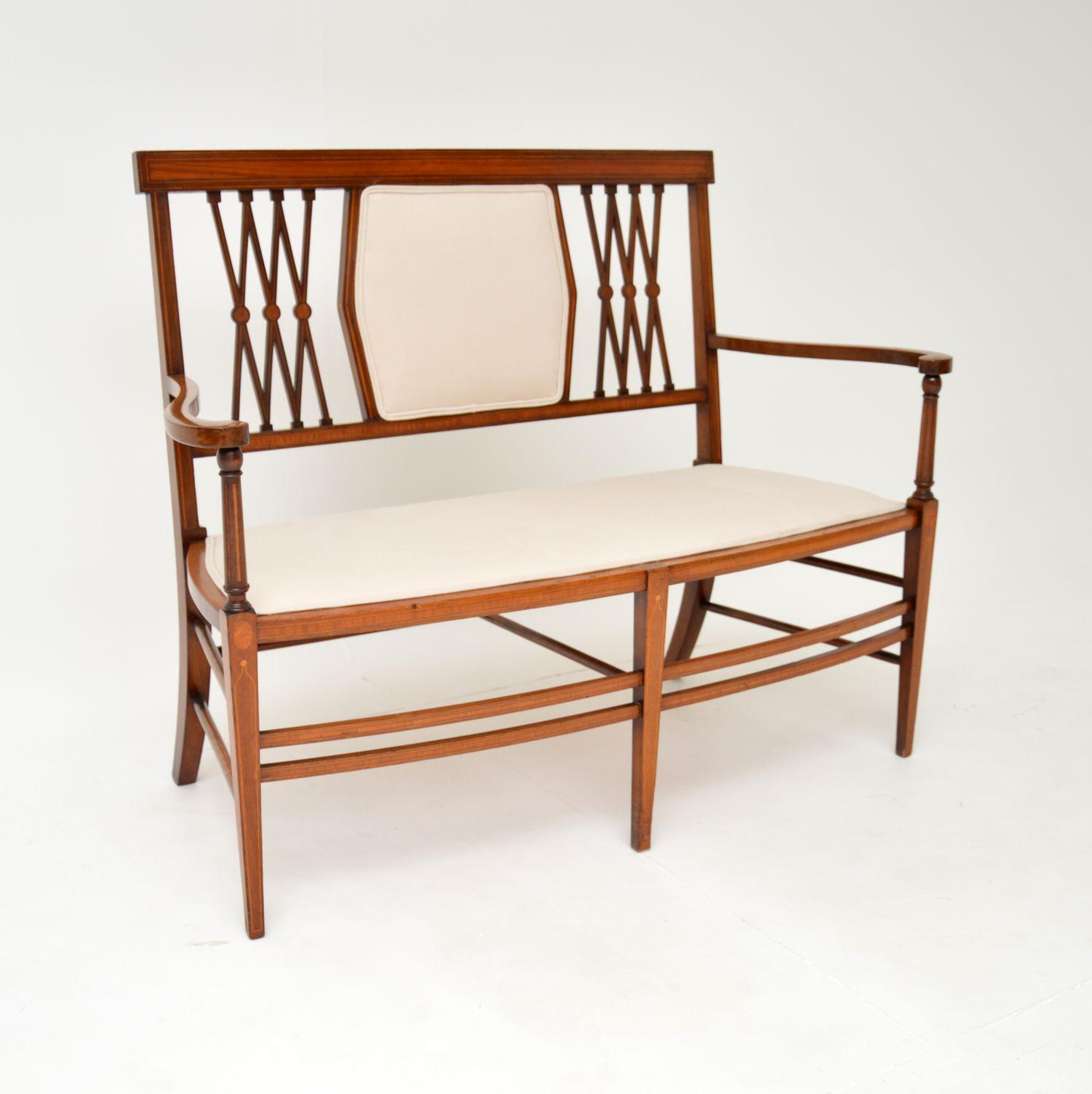 Antique Inlaid Mahogany Edwardian Sheraton Revival Settee (1 of 11)