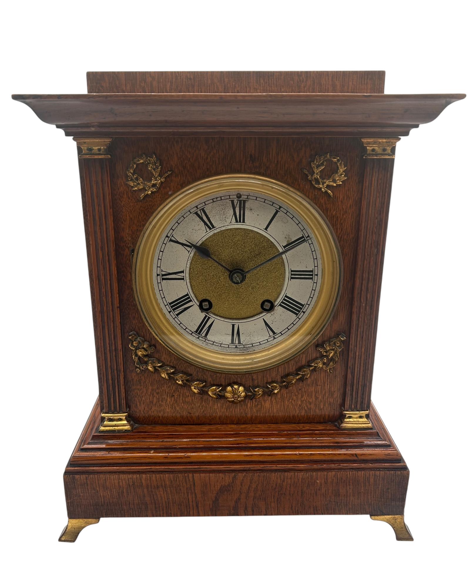 Fine 8-day Lenzkirch Oak Case Architectural Mantel Clock -  Ca1900 (1 of 12)