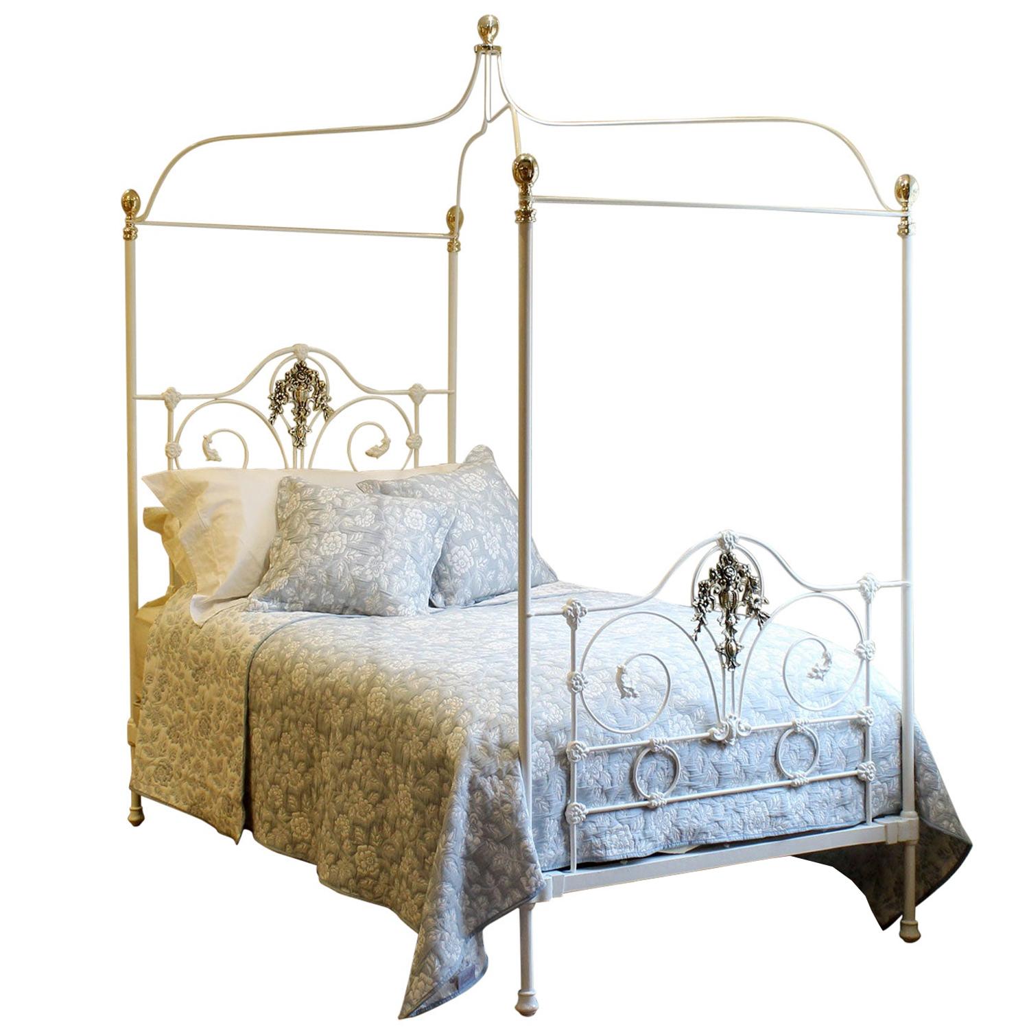 Single Cast Iron Four Poster Antique Bed with Base (1 of 11)