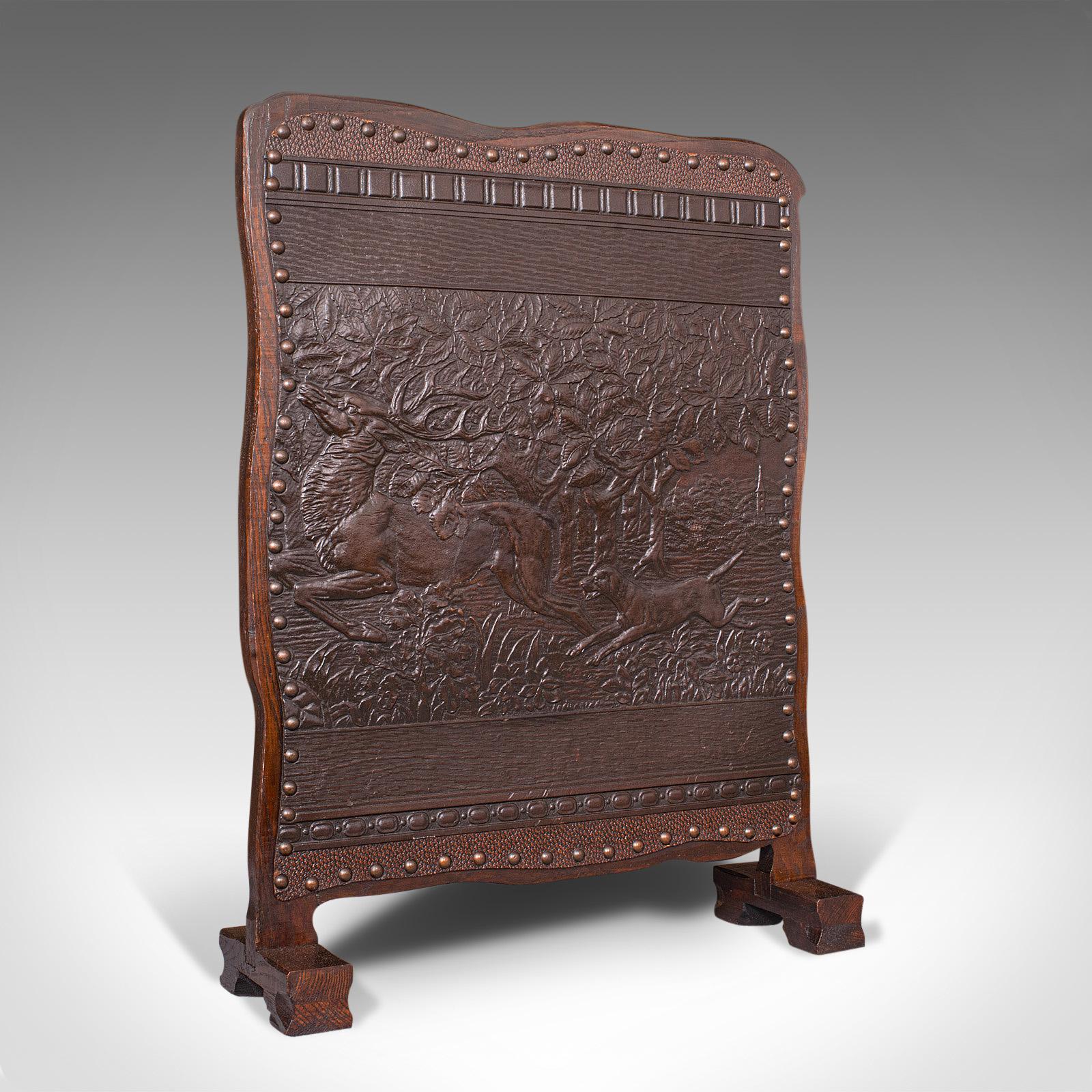 Antique Embossed Fire Screen, Oak, Leather, Fireside, Arts & Crafts, Edwardian (1 of 12) Antique Embossed Fire Screen, Oak, Leather, Fireside, Arts & Crafts, Edwardian (1 of 12)