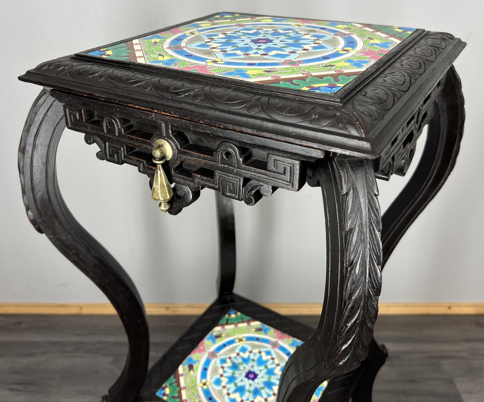 Plant Stand Vintage French Tile Top Drawer Ornate Carved Table (1 of 11) Plant Stand Vintage French Tile Top Drawer Ornate Carved Table (1 of 11)