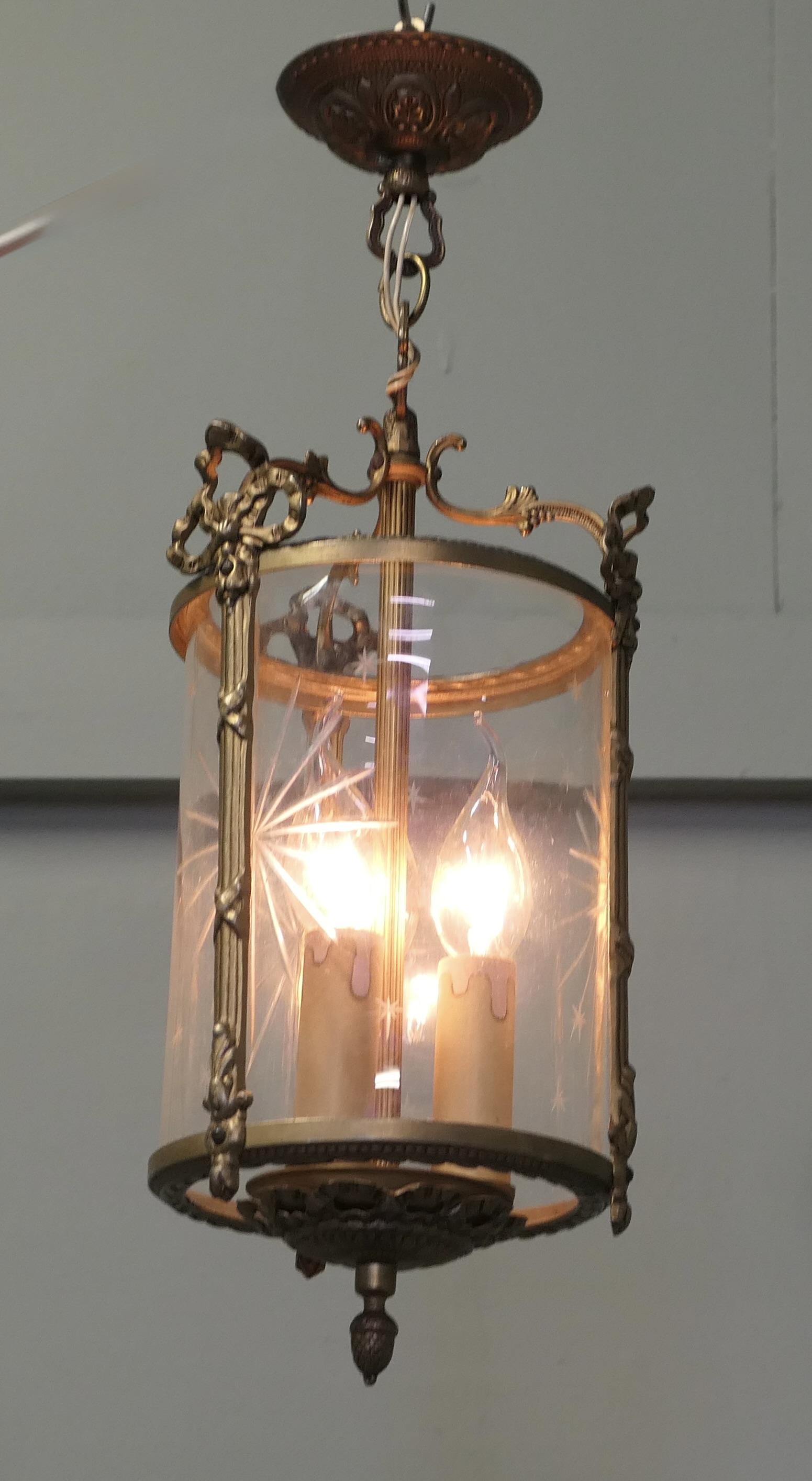 Delightful Art Deco Brass & Star Etched Glass Lantern (1 of 6) Delightful Art Deco Brass & Star Etched Glass Lantern (1 of 6)