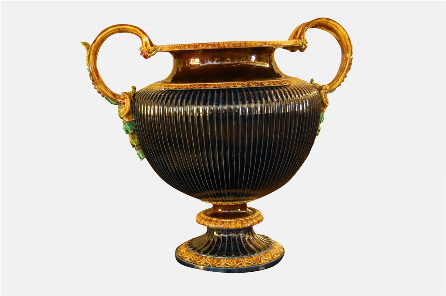 Continental Majolica Style Two Handled Vase c.1900 (1 of 1) Continental Majolica Style Two Handled Vase c.1900 (1 of 1)