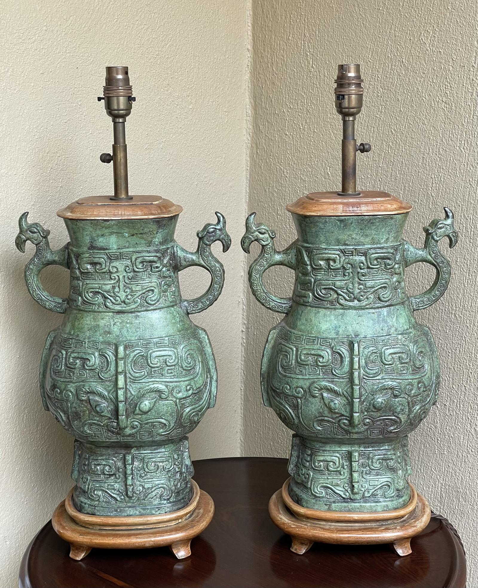 Pair of 20th Century Chinese Archaic Style Lamps (1 of 6)