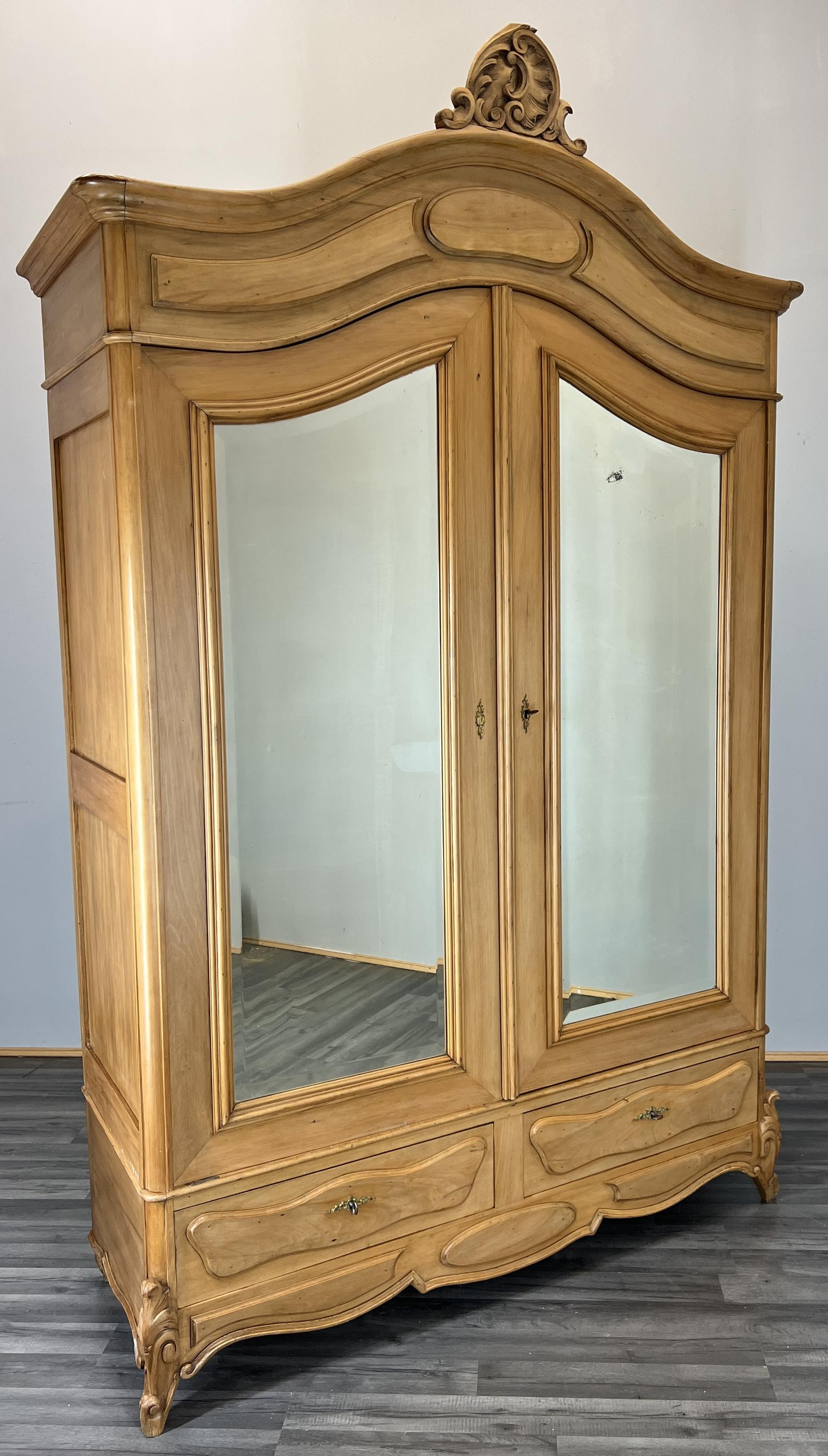 Antique French Rocaille Armoire Wardrobe Mirrors & Drawers (1 of 14)