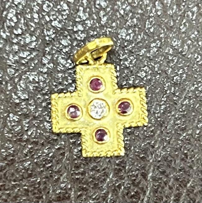 Yellow Metal Ruby and Diamond Pendant (1 of 2)