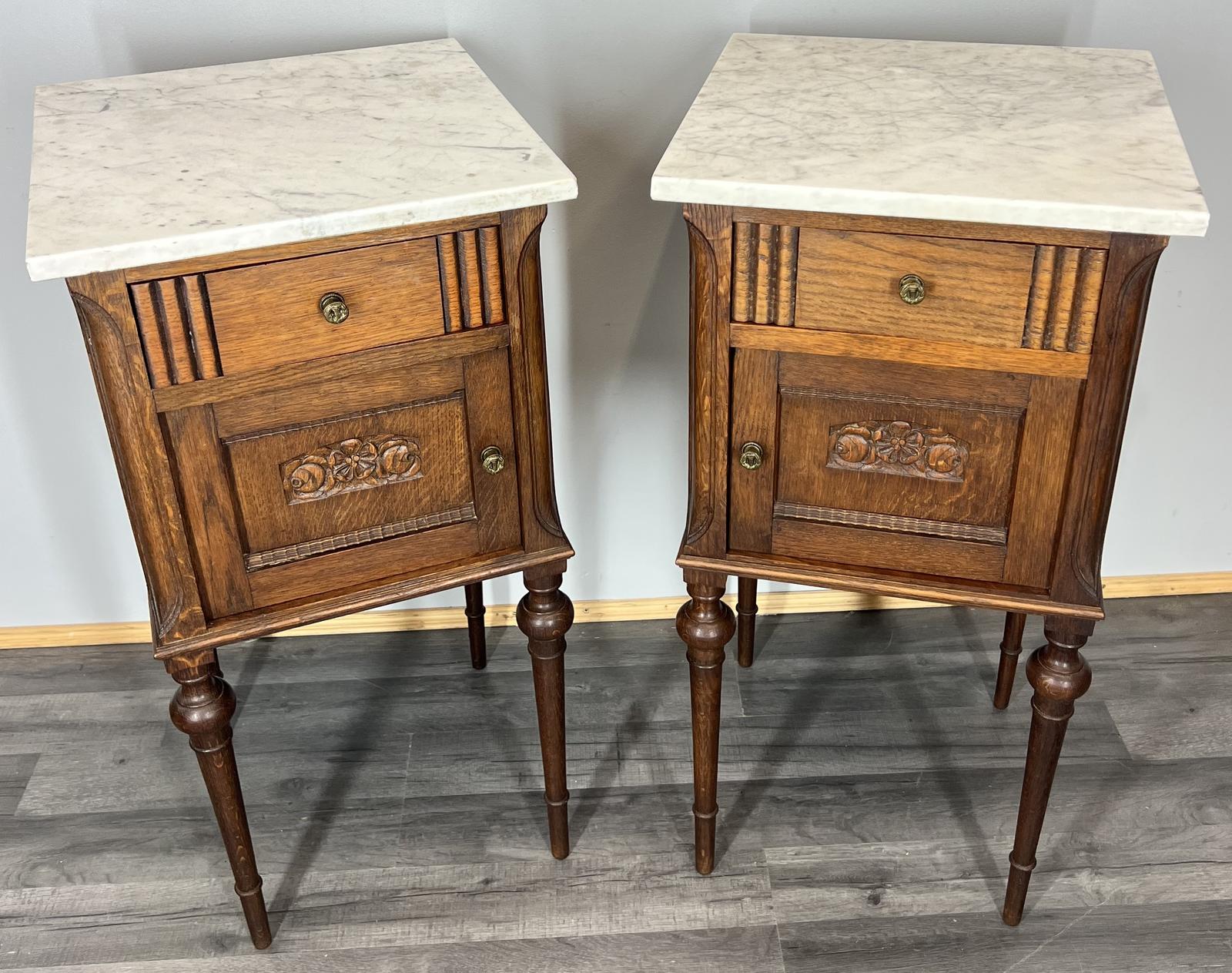 Bedside Tables Antique French Oak Pair Marble Top Cupboards Cabinets LOT 3962 (1 of 14) Bedside Tables Antique French Oak Pair Marble Top Cupboards Cabinets LOT 3962 (1 of 14)