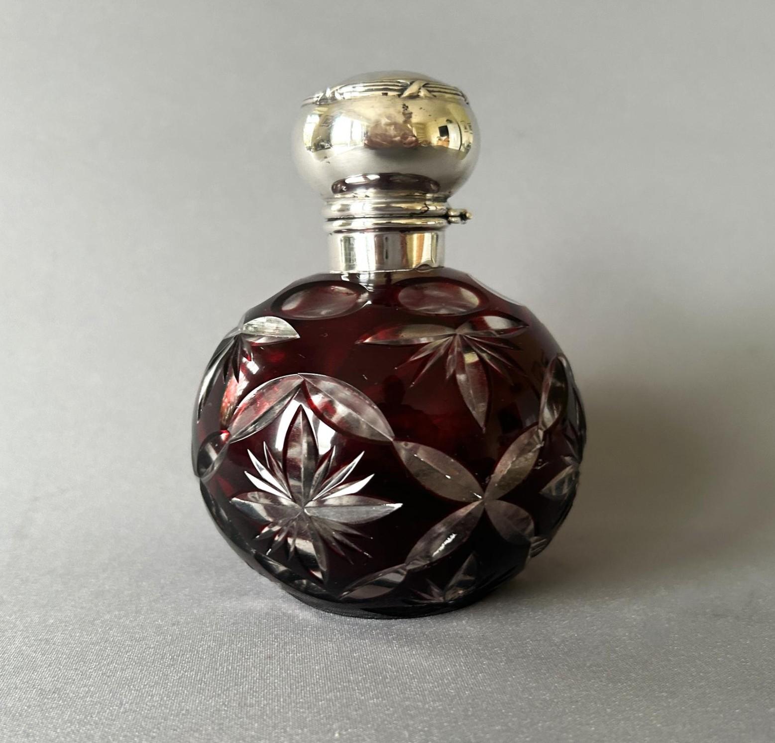 Edwardian Silver Mounted Ruby Glass Cologne Bottle (1 of 8)
