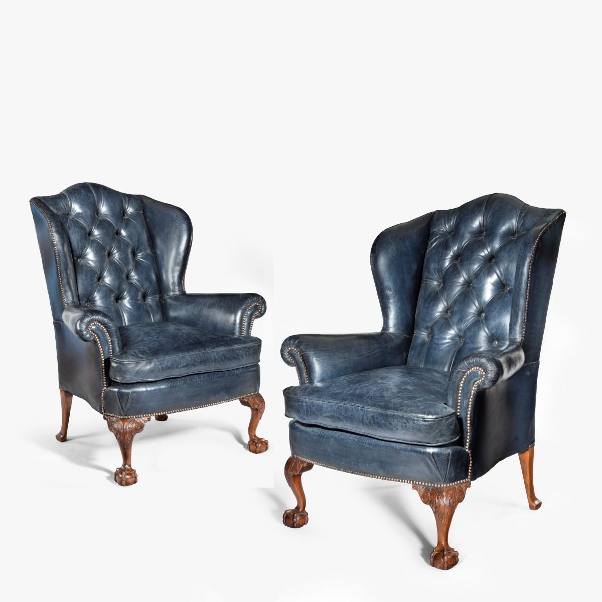Pair of Chippendale Style Leather Wing Armchairs (1 of 9) Pair of Chippendale Style Leather Wing Armchairs (1 of 9)