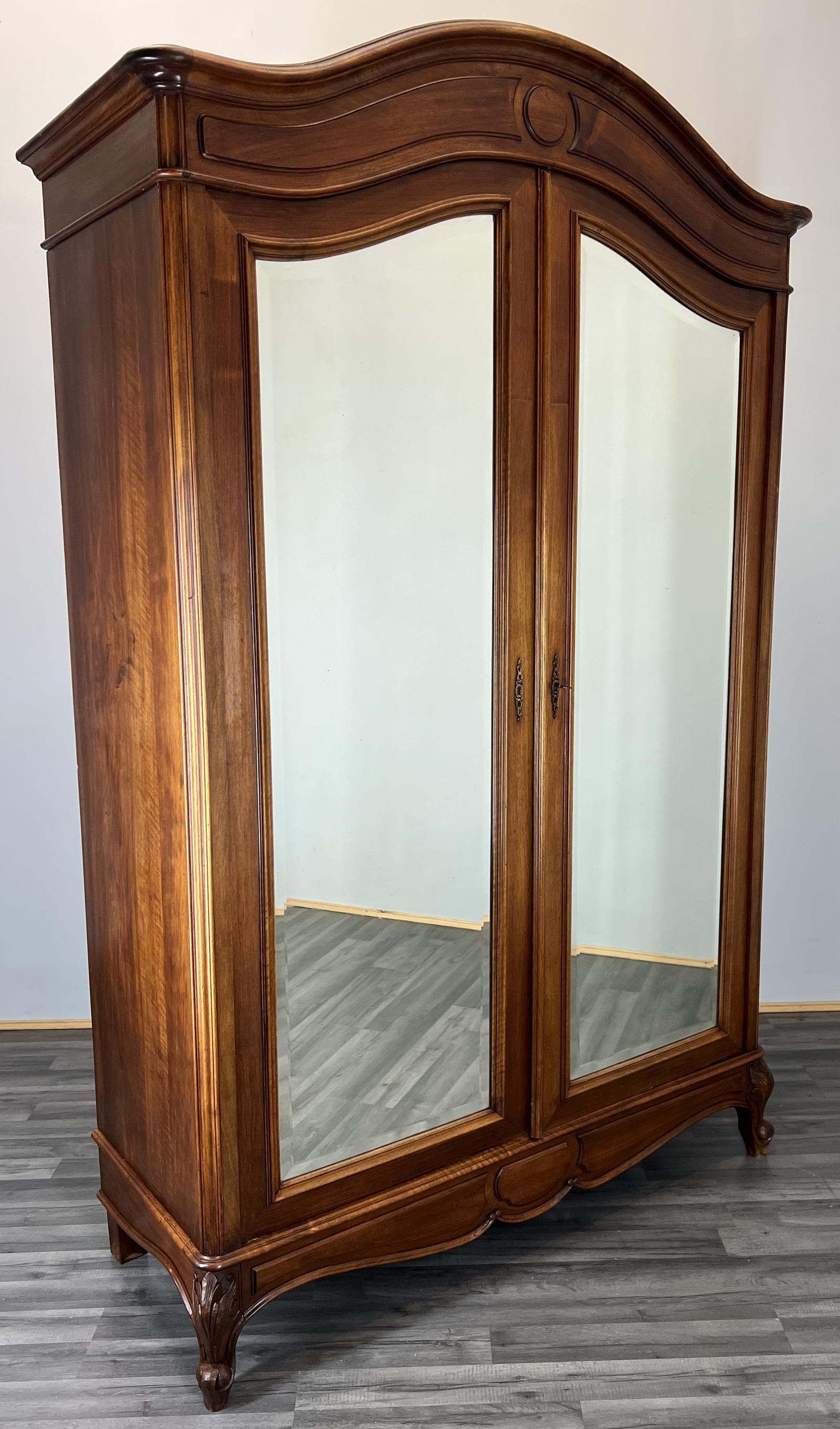 Antique French Walnut Armoire Carved Wardrobe with Mirrors (1 of 11)