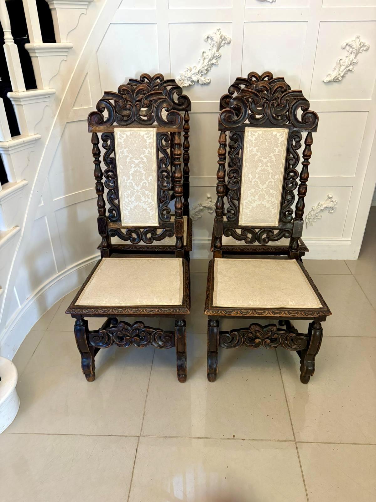 Antique Victorian Quality Set of 4 Carved Oak Dining Chairs (1 of 13)