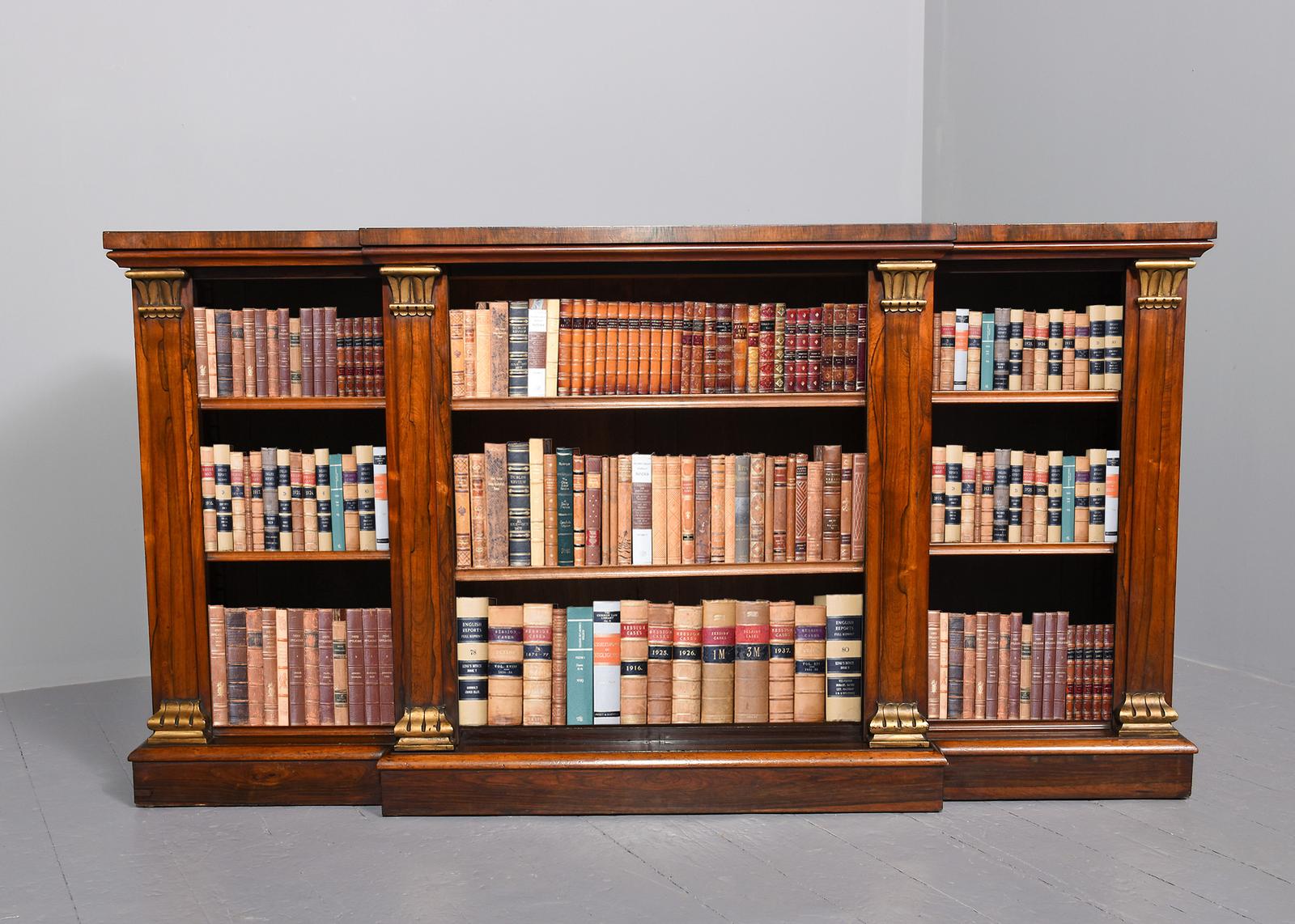Rare Breakfront Regency Rosewood Open Bookcase (1 of 8)