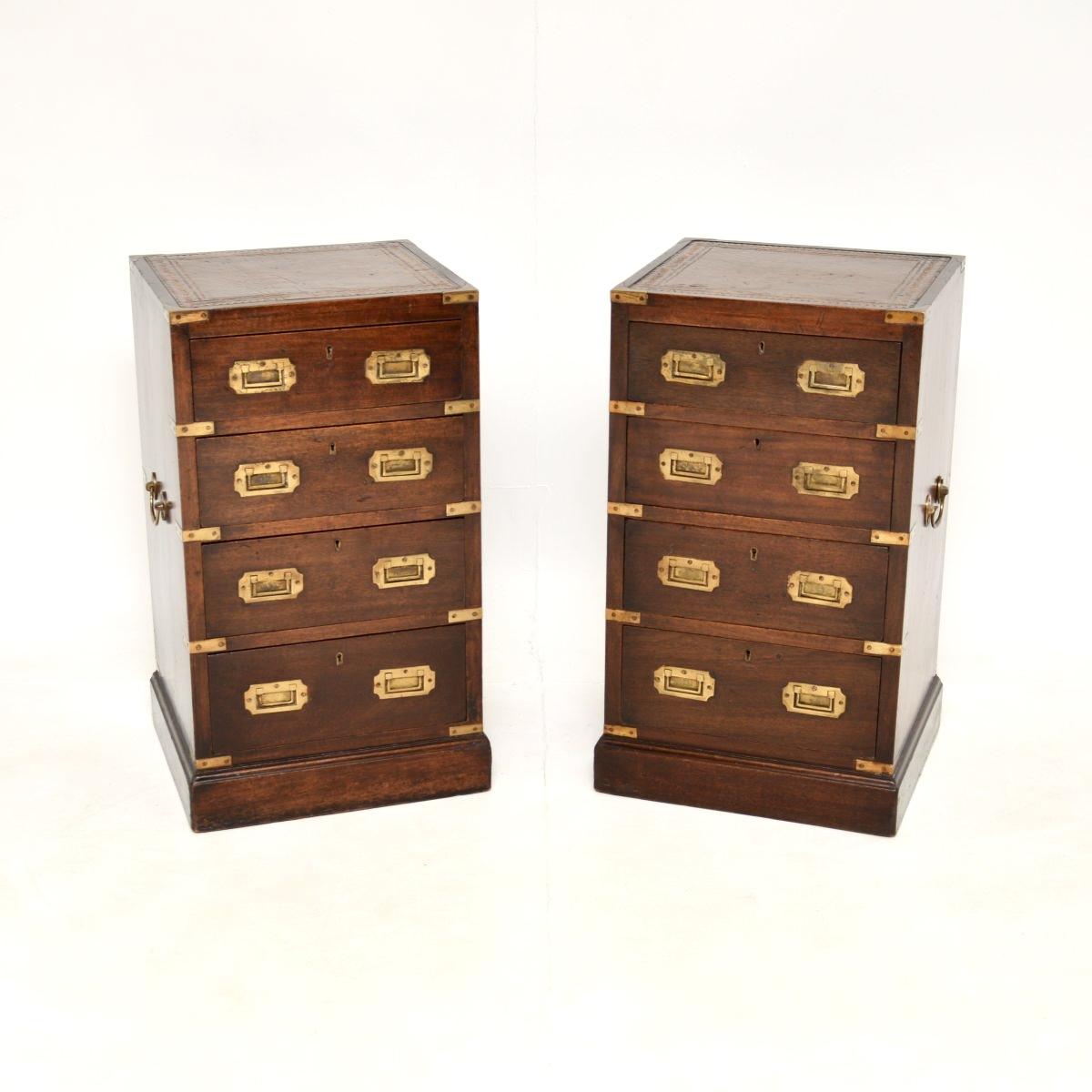 Pair of Antique Mahogany Military Campaign Style Bedside Chests (1 of 11) Pair of Antique Mahogany Military Campaign Style Bedside Chests (1 of 11)