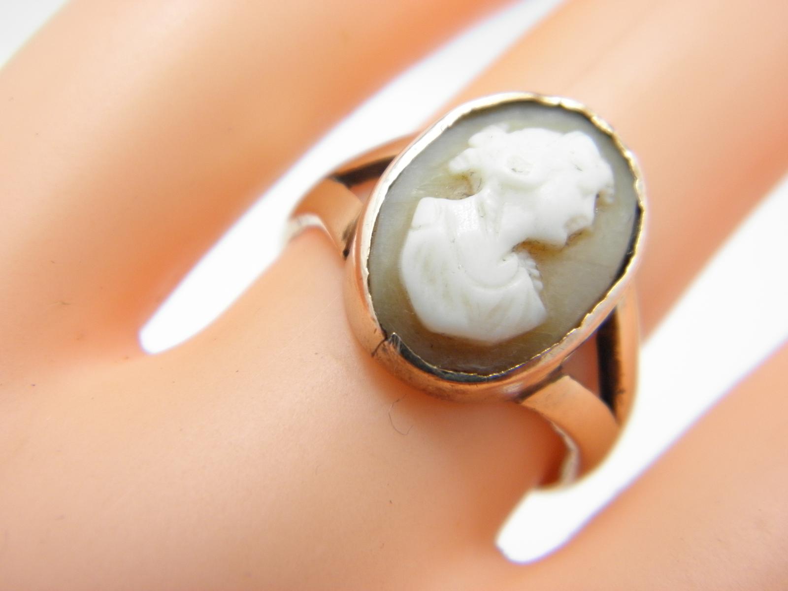 Antique 15ct Rose Gold Hardstone Cameo Signet Ring Size M (1 of 13)