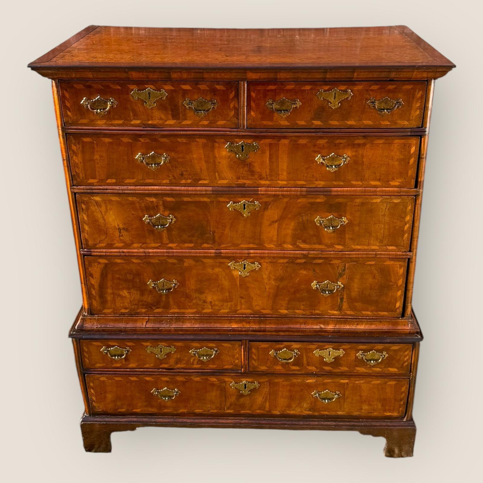 Antique Queen Anne Walnut Inlay Brass Handles Chest of 8 Drawers Storage Cabinet (1 of 13) Antique Queen Anne Walnut Inlay Brass Handles Chest of 8 Drawers Storage Cabinet (1 of 13)