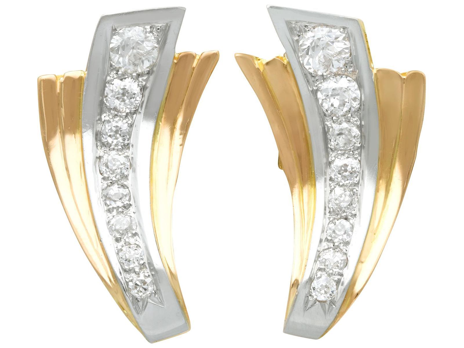 Vintage French 4.06ct Diamond & 18ct Yellow Gold Earrings Art Deco c.1940 (1 of 15)