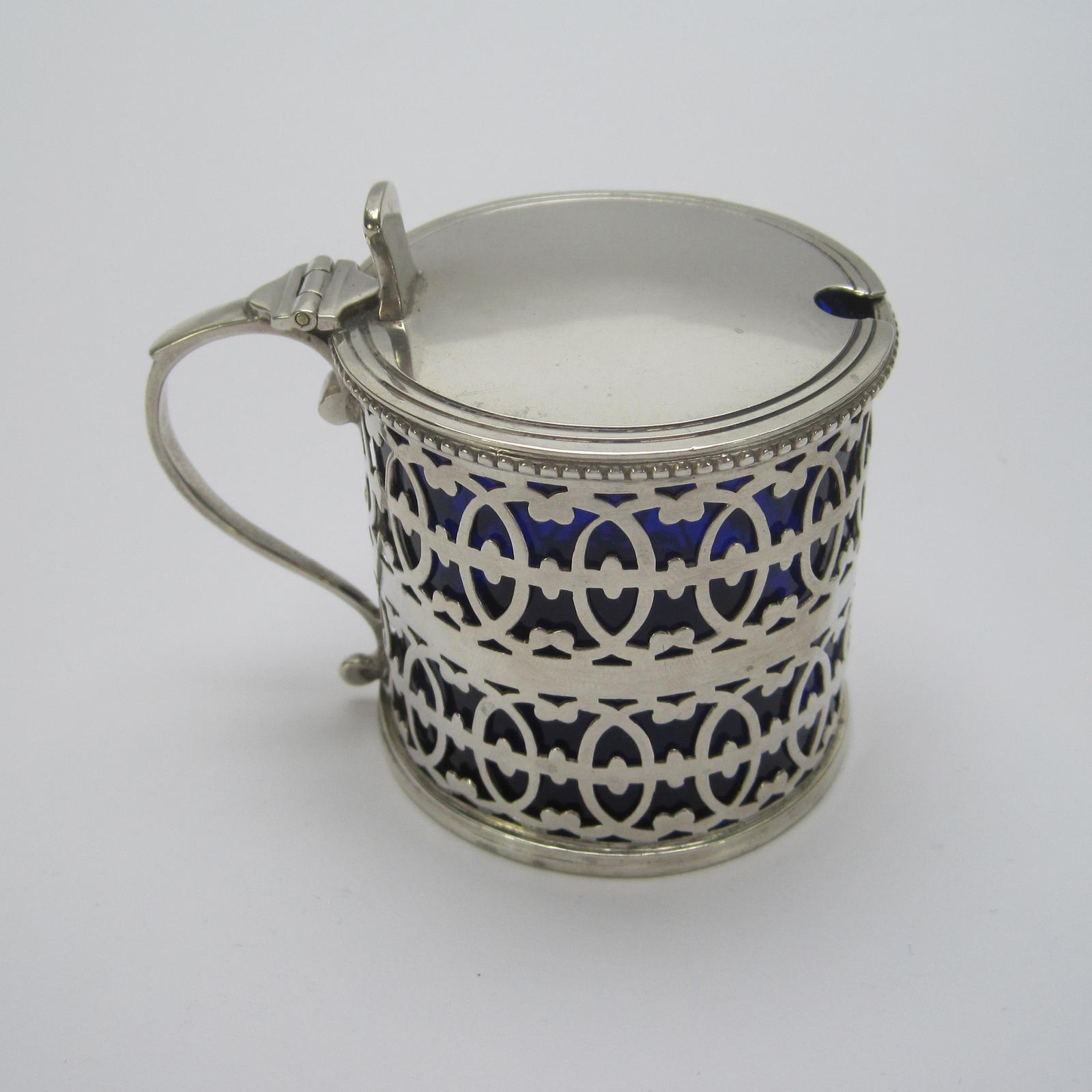 Charming Silver Drum Mustard Pot with Bristol Blue Liner (1 of 6)