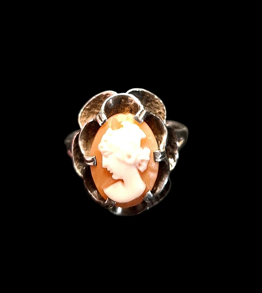 Sterling Silver Ring with Inlaid Cameo (1 of 3)