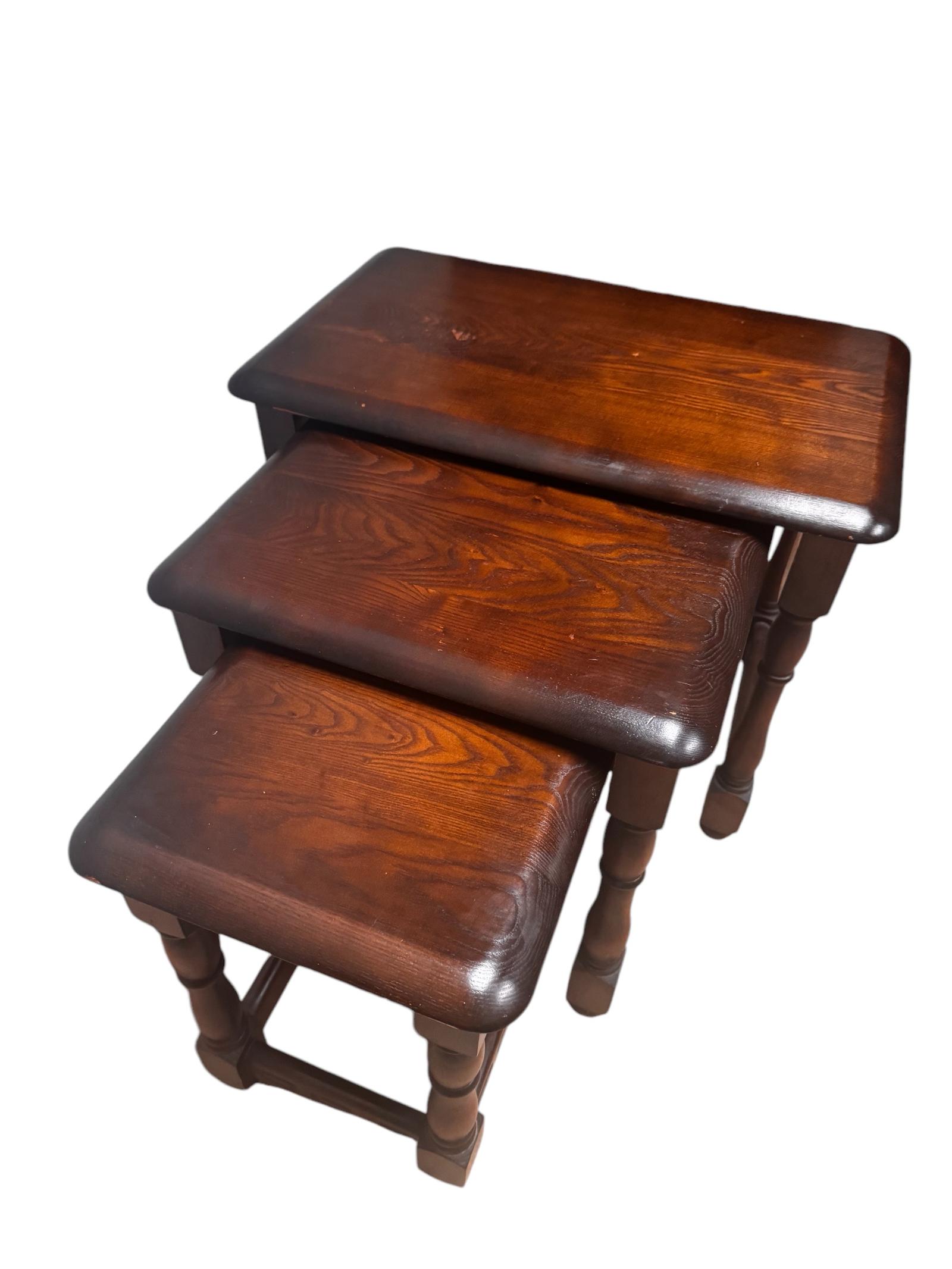 Vintage Priory Oak Tudor Style Nest of 3 Tables / Dark Brown c.1960 (1 of 9)