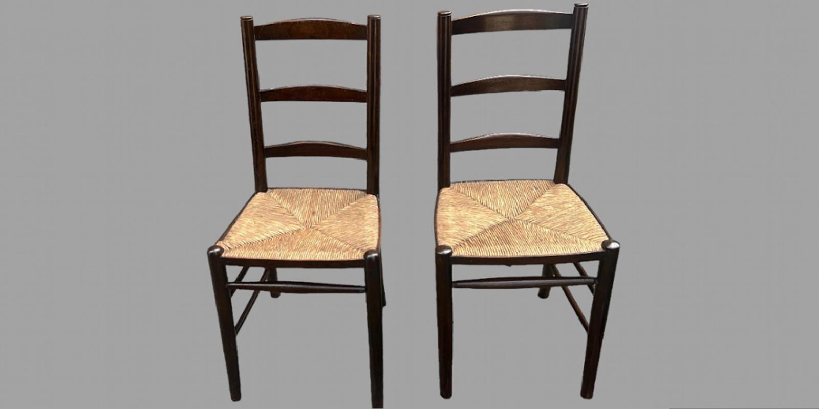 Near Pair of Rush Seated Country Chairs c.1900 (1 of 6)