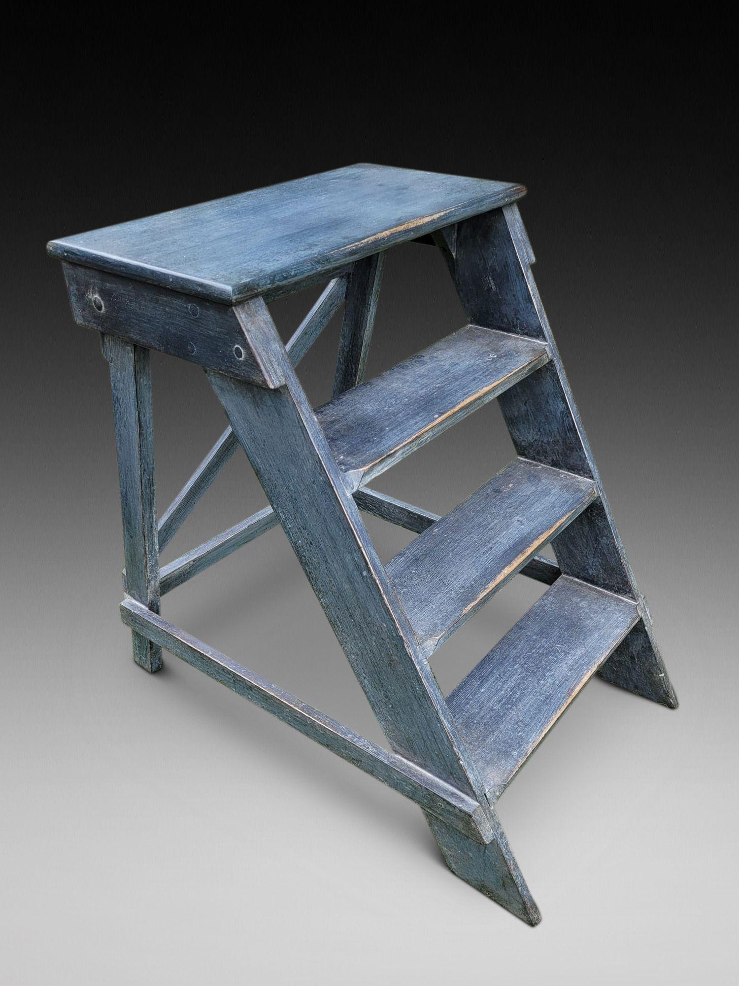 20th Century Distressed Painted Library Steps (1 of 3) 20th Century Distressed Painted Library Steps (1 of 3)