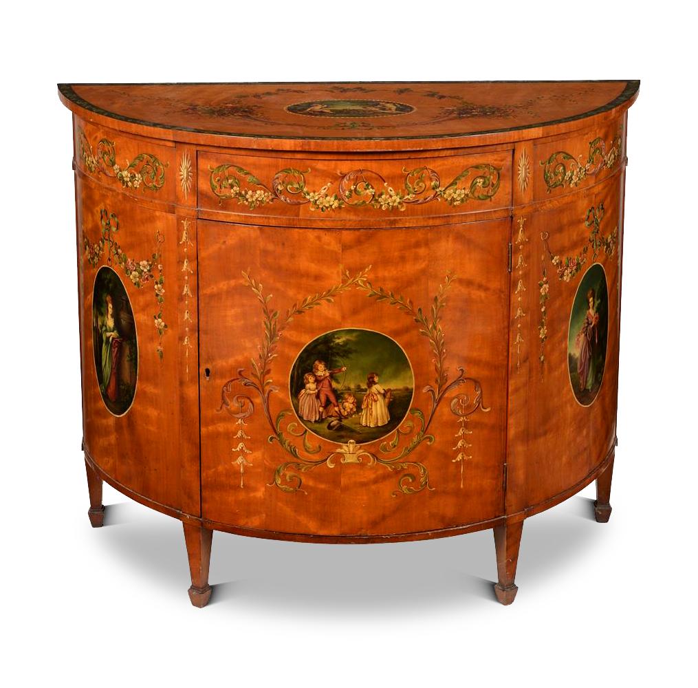 Antique Satinwood Painted Demi Lune Side Cabinet / Commode (1 of 6)